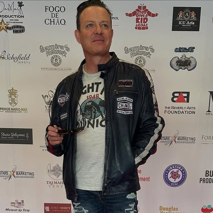 Men's Racer Jacket with Patches and Striped Accents