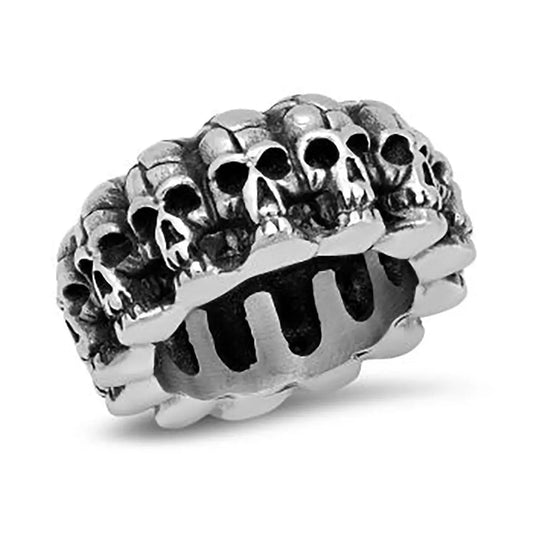 SteelTime Men's Stainless Steel Gothic Vintage Biker Skeleton Head Ring