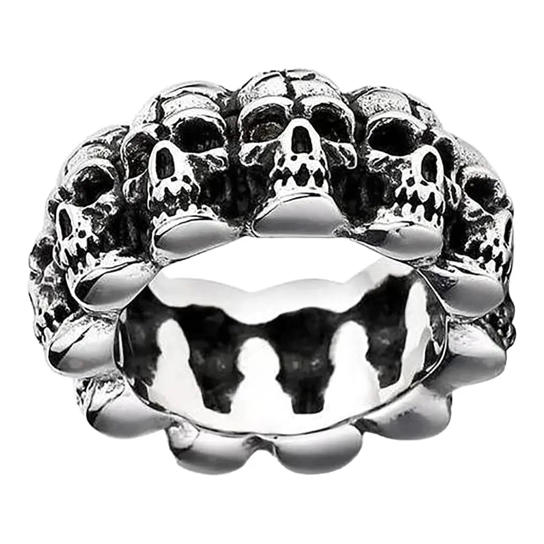 SteelTime Men's Stainless Steel Gothic Vintage Biker Skeleton Head Ring