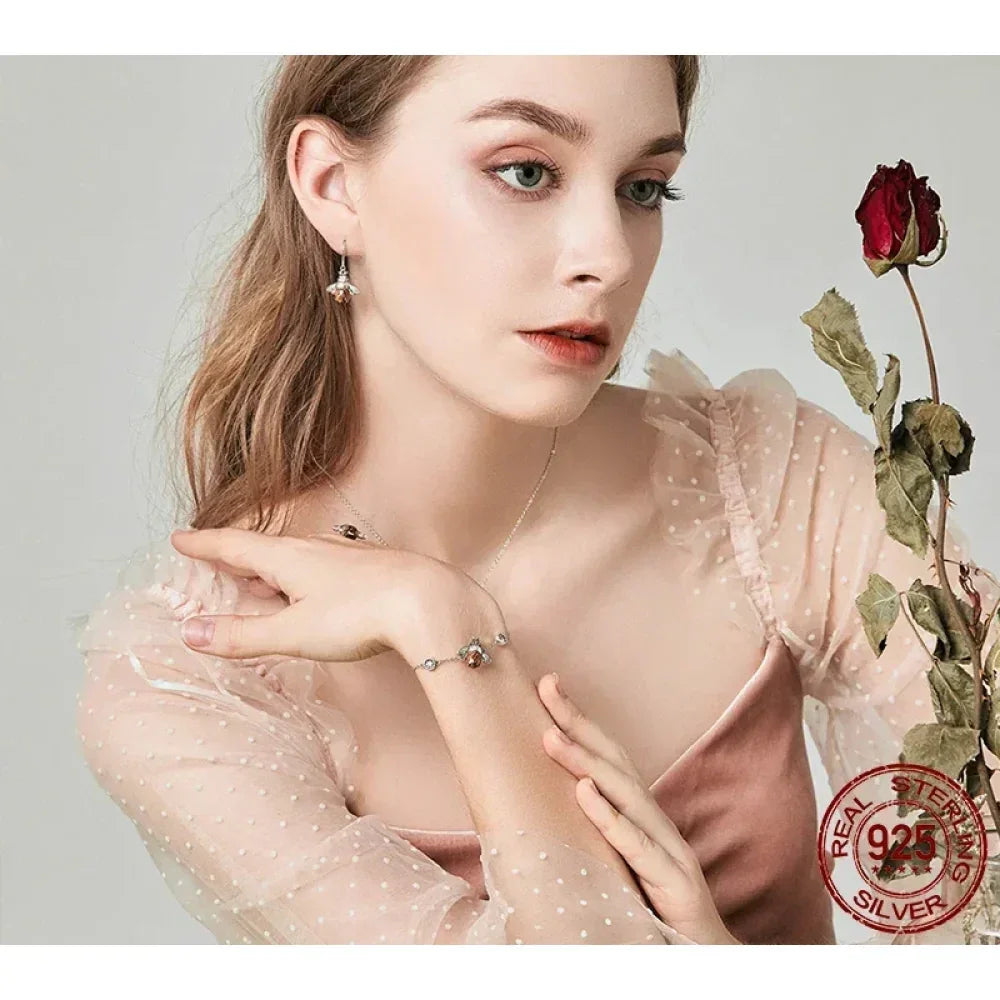 Sterling Silver Dancing Bee Charm Bracelet with CZ