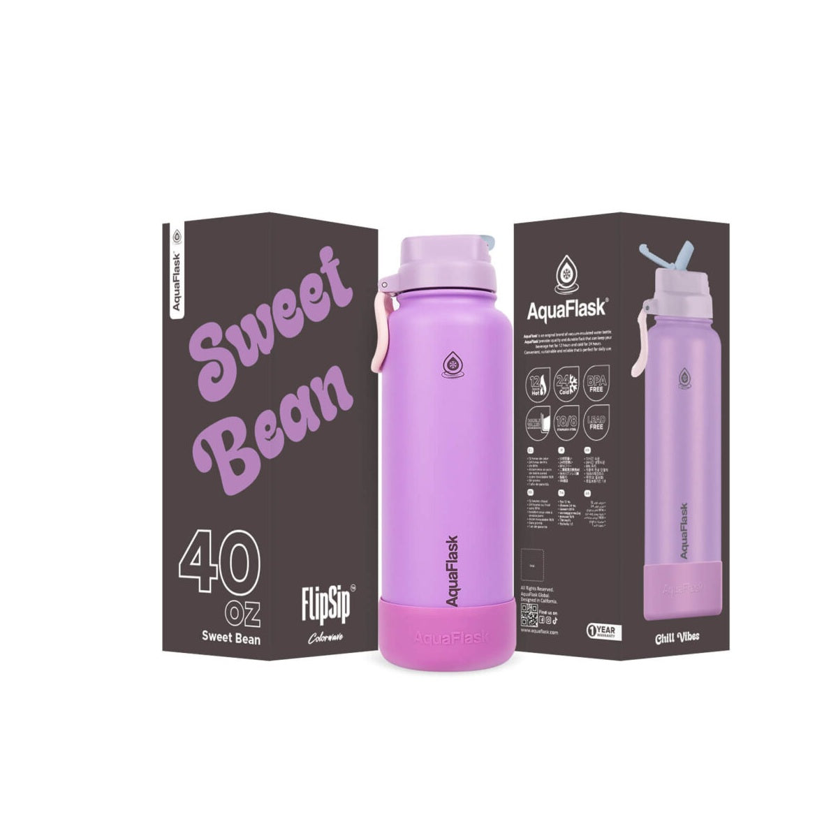 AquaFlask Colorwave 40oz Flip Sip Bottle – Insulated Stainless Steel Water Flask