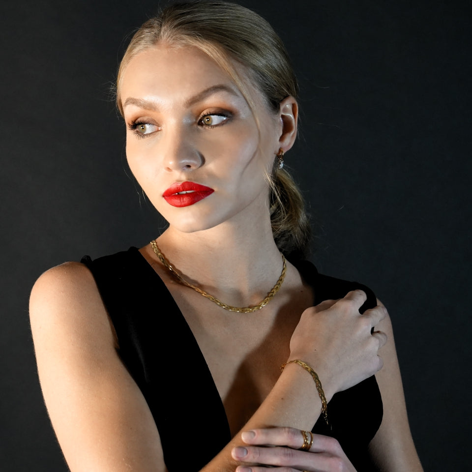 ELLA Gold: Intertwined Herringbone Snake Skin Textured Bracelet