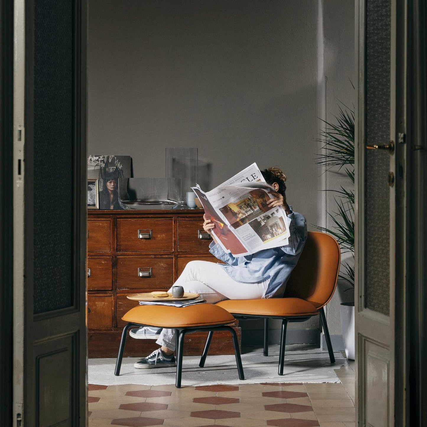 Tasca Lounge Chair & Ottoman<br> Eco Leather Fabric<br> Indoor Use