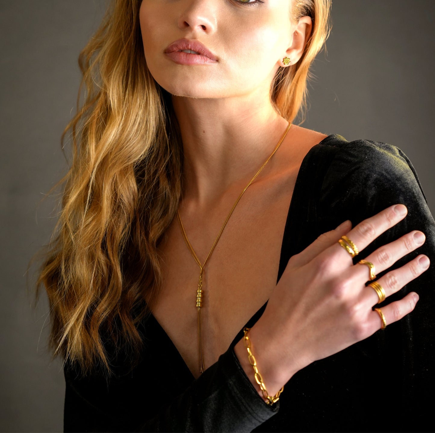 TELMA: Lariat Style Multi Stranded Necklace.