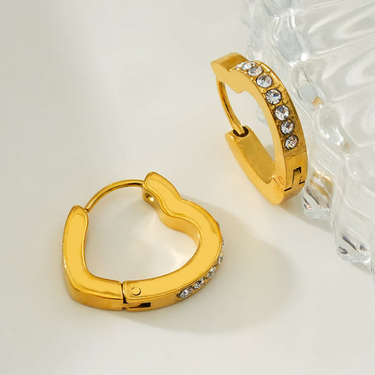Style TENDER Gold: Heart Shaped Pavé Zirconia Embedded Mini Hoops