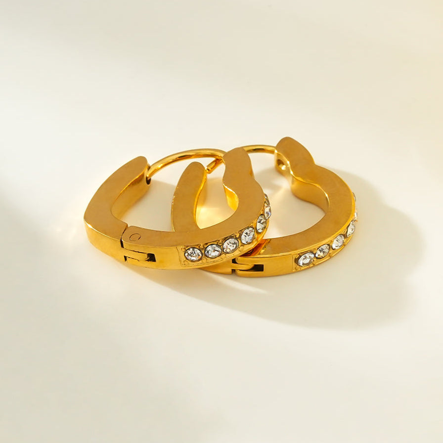 Style TENDER Gold: Heart Shaped Pavé Zirconia Embedded Mini Hoops