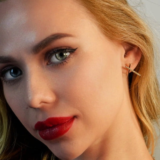 TESSA: Criss-Cross Duo Bars Stud Earrings with Zirconia Gemstones