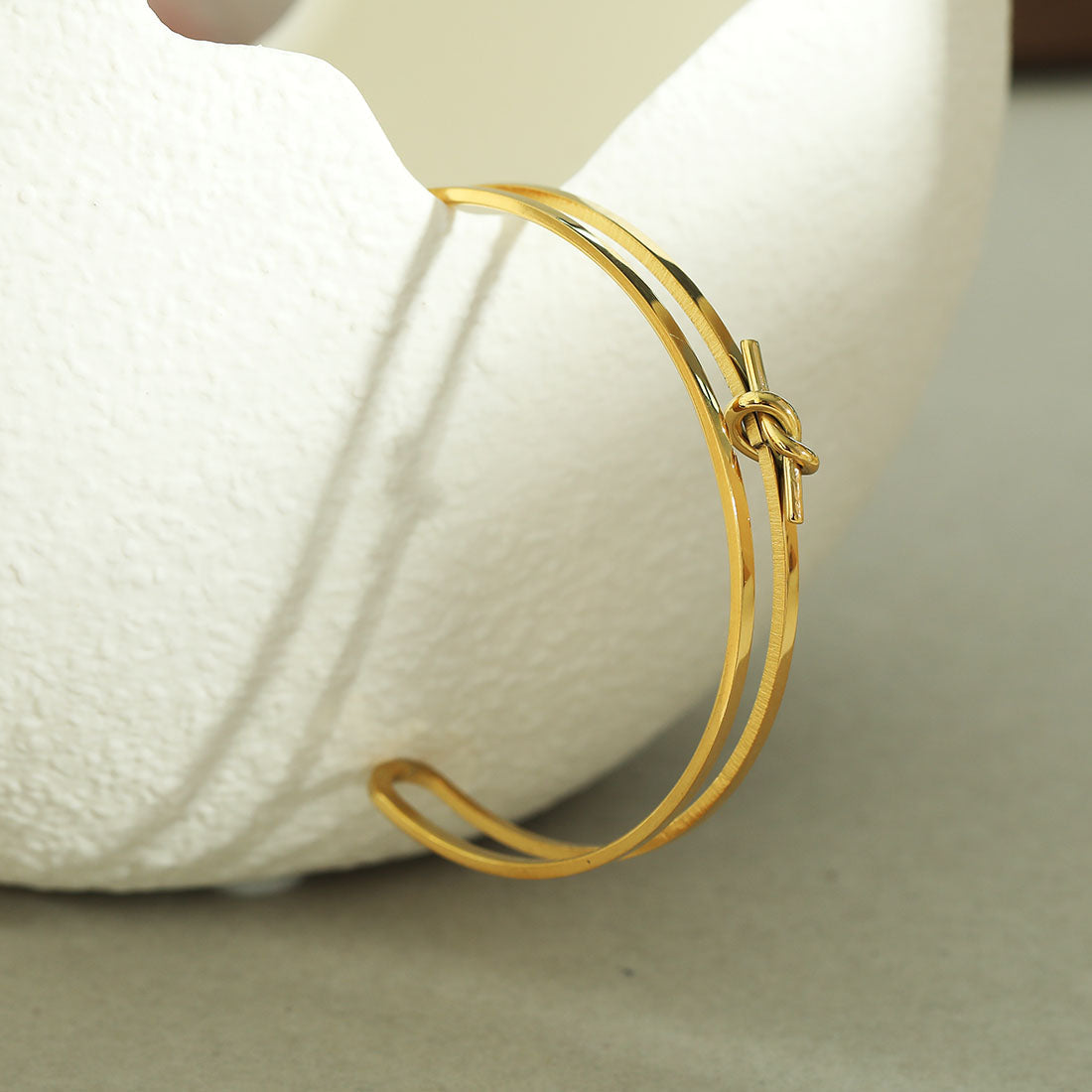TIED: Knot Detailed Stacked Bracelet in Gold