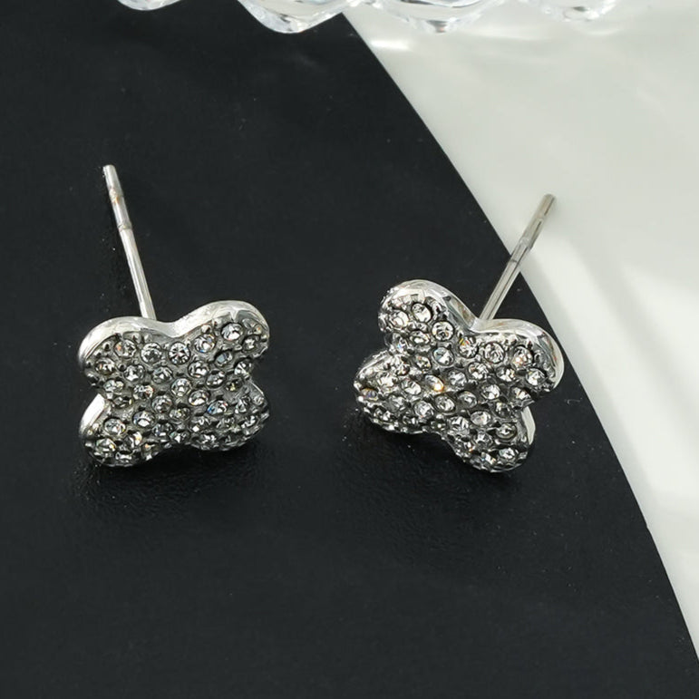 TREMBLANT White Gold (Silver Toned): Dazzling Pavé Zirconia (CZ) Stud Earrings – Elegant Sparkle AM or PM