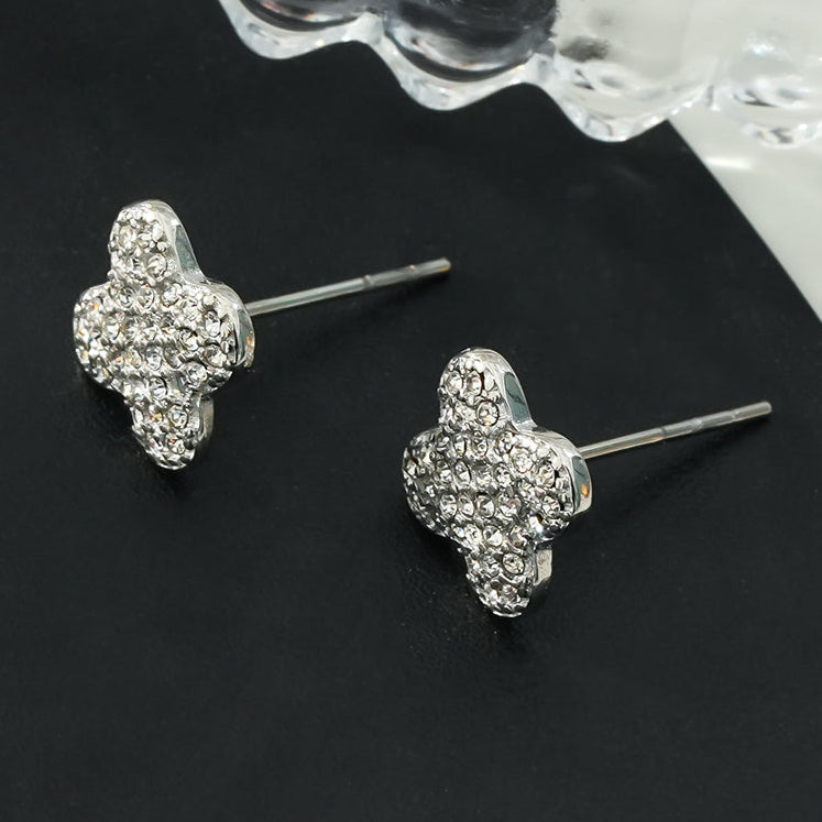 TREMBLANT White Gold (Silver Toned): Dazzling Pavé Zirconia (CZ) Stud Earrings – Elegant Sparkle AM or PM