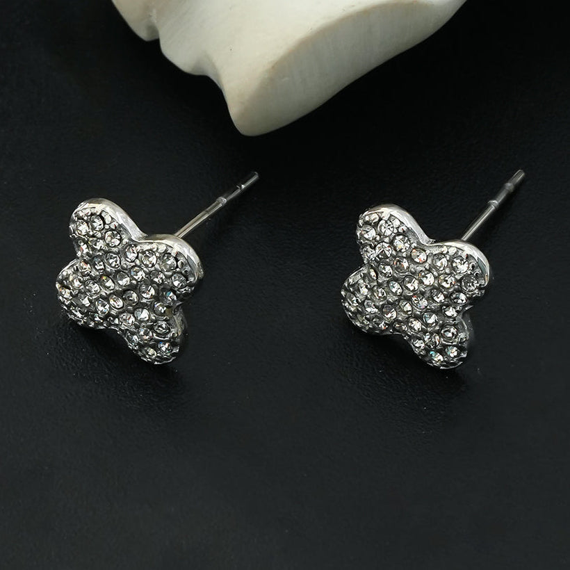 TREMBLANT White Gold (Silver Toned): Dazzling Pavé Zirconia (CZ) Stud Earrings – Elegant Sparkle AM or PM