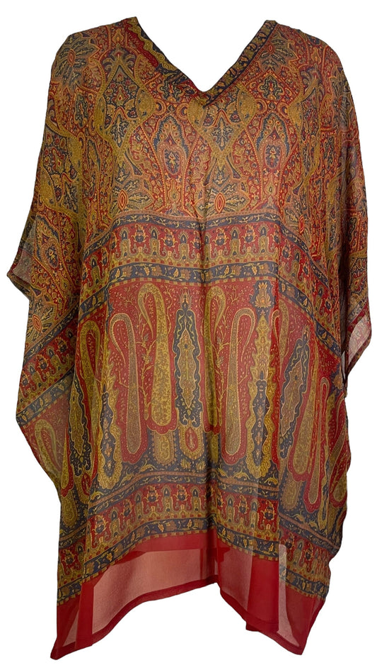 PRG7189 Sheer Avatar Pure Silk Short Kaftan Tunic without Slits