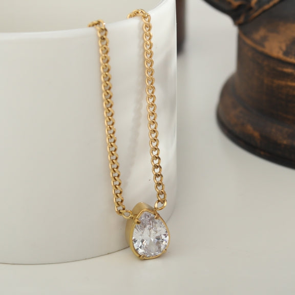 TWYLA: Chunky Tear Drop Crystal Pendent on a Link Chain Necklace