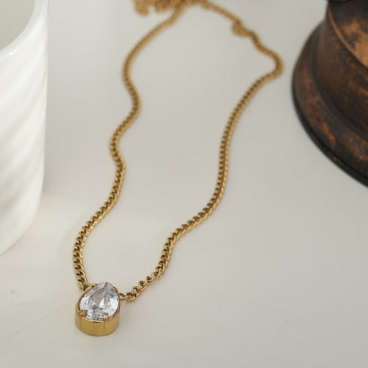 TWYLA: Chunky Tear Drop Crystal Pendent on a Link Chain Necklace