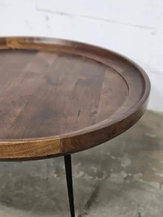 Table à café ronde en bois de manguier (Walnut)