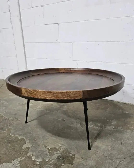 Table à café ronde en bois de manguier (Walnut)