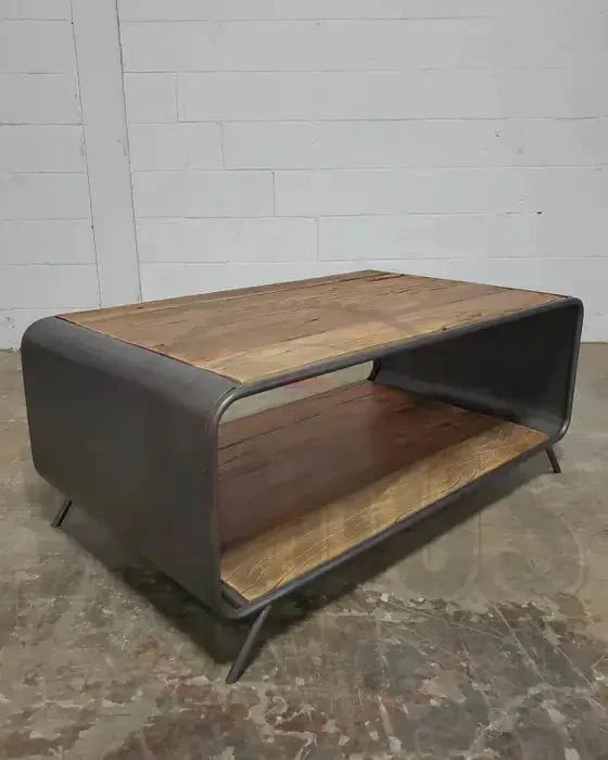 Table basse rétro bois recyclé et acier