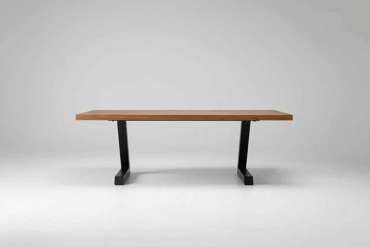 Table ou bureau en bois de manguier et patte en L acier noir
