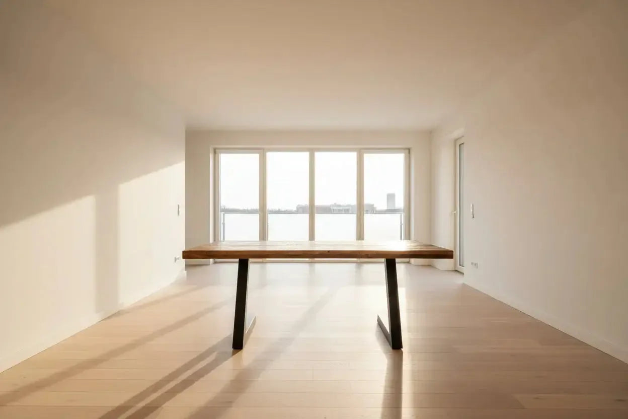 Table ou bureau en bois de manguier et patte en L acier noir