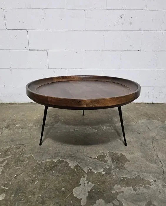 Table à café ronde en bois de manguier (Walnut)