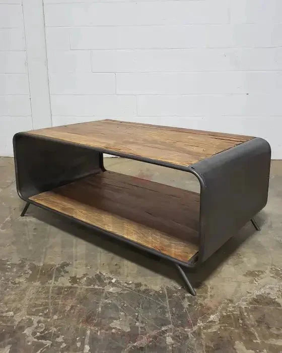 Table basse rétro bois recyclé et acier
