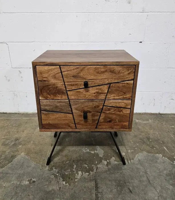 Table d'appoint style Mid-Century en bois D'Acacia avec 2 tiroirs