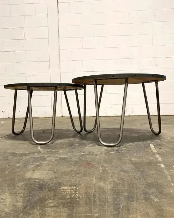 Tables basses en bois de manguier patte en épingle ensemble de 2