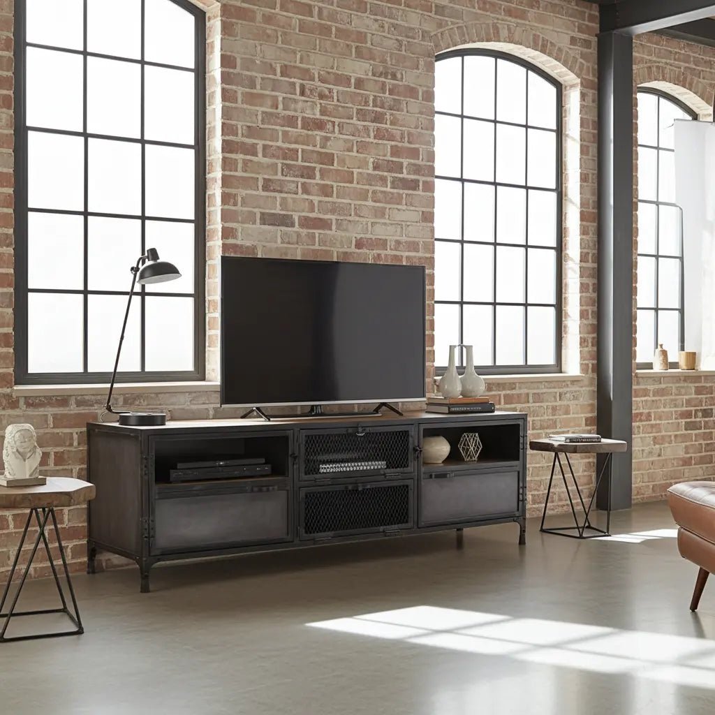 Meuble Télé Ibiza en bois de manguier et acier brut