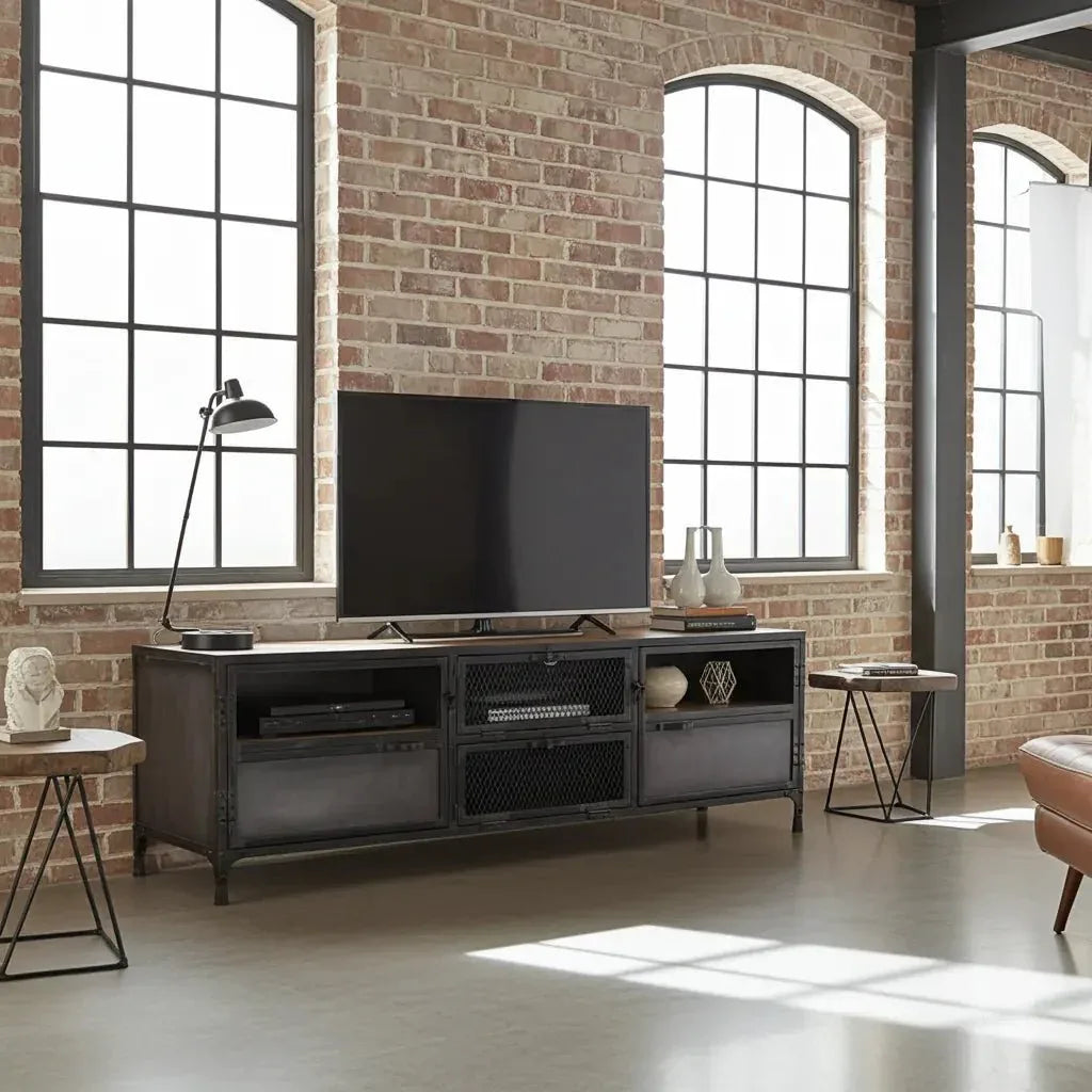 Meuble Télé Ibiza en bois de manguier et acier brut
