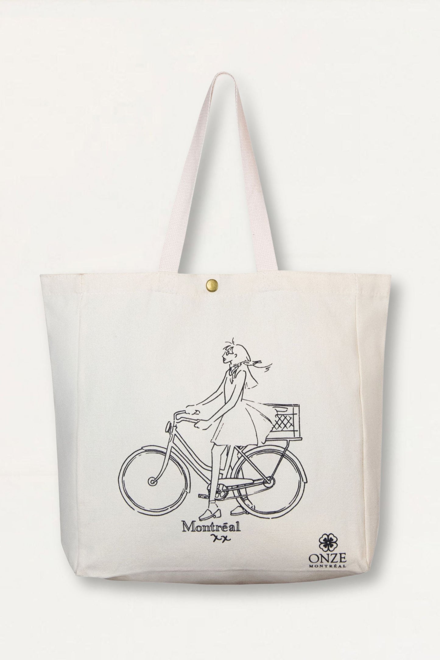 Girl On Bicycle Illustration Canvas Tote Bag