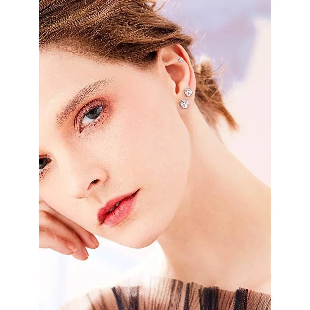Cz Stud Earrings - 925 Sterling Silver Platinum Plated - Round Cubic Zirconia Hypoallergenic Earrings 4Mm 5Mm 6Mm 7Mm Bse166