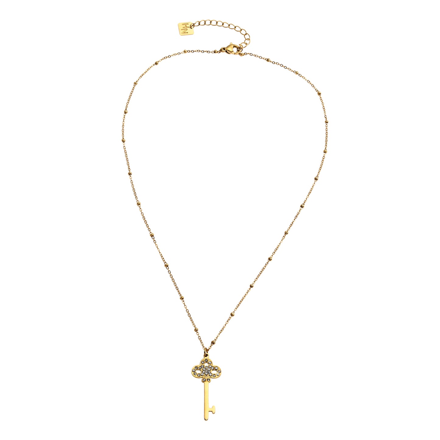 UNLOK Beaded Gold Chain with Zirconia Embellished Key Pendant