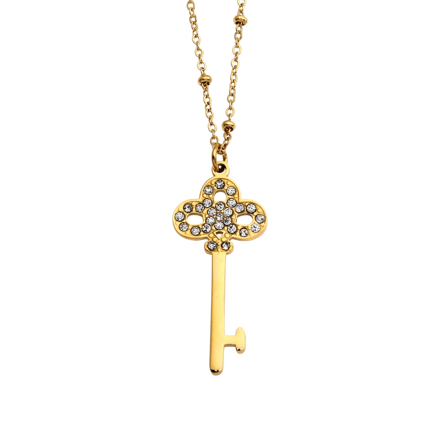UNLOK Beaded Gold Chain with Zirconia Embellished Key Pendant