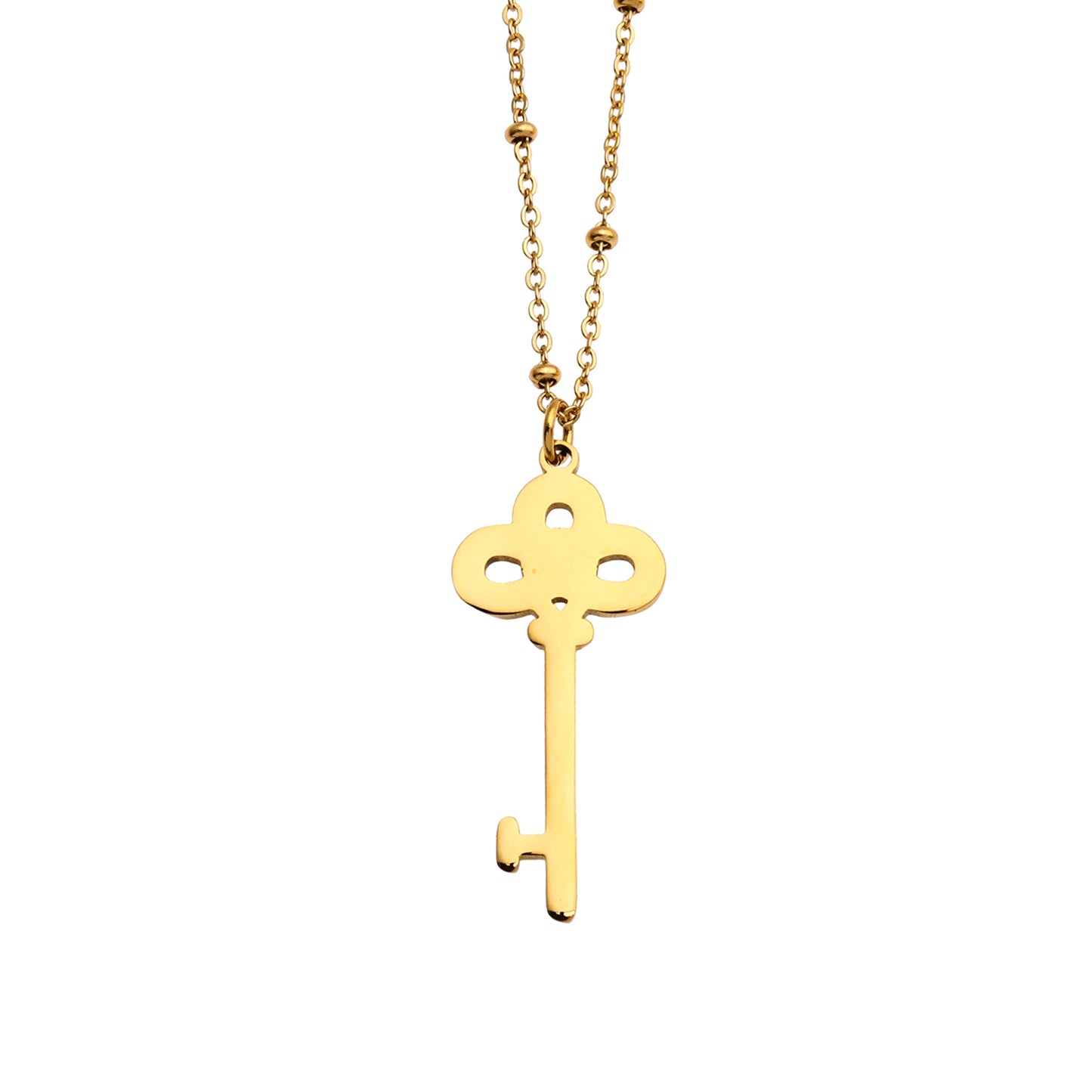 UNLOK Beaded Gold Chain with Zirconia Embellished Key Pendant