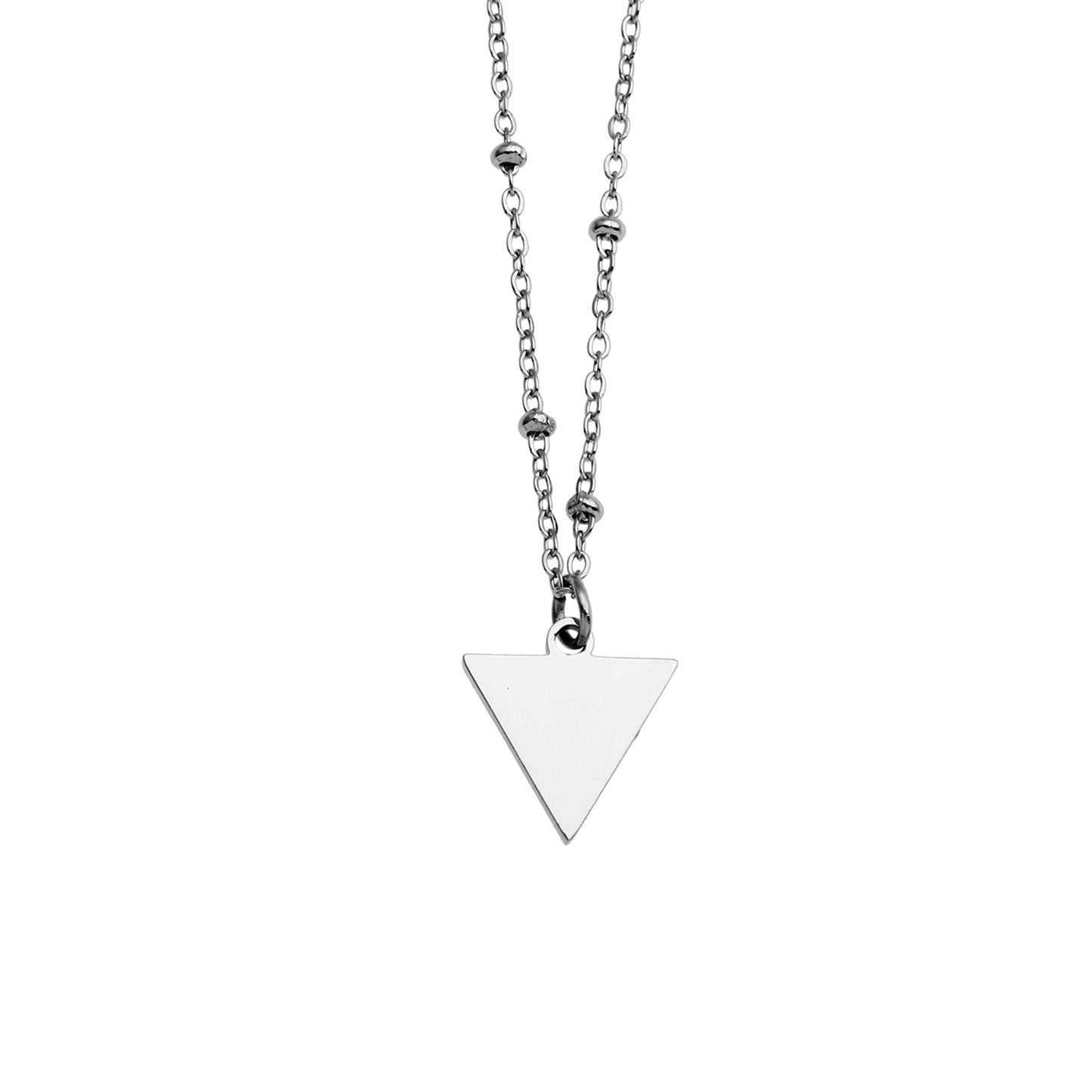 URIKA Beaded Chain Necklace with  Zirconia Pavé Triangle Pendant in Silver