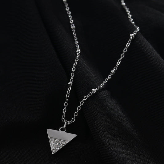 URIKA Beaded Chain Necklace with  Zirconia Pavé Triangle Pendant in Silver