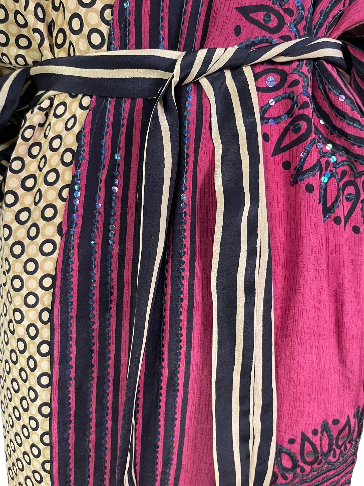 PRC6759 Avatar Long Pure Silk Kimono Sleeved Duster with Belt