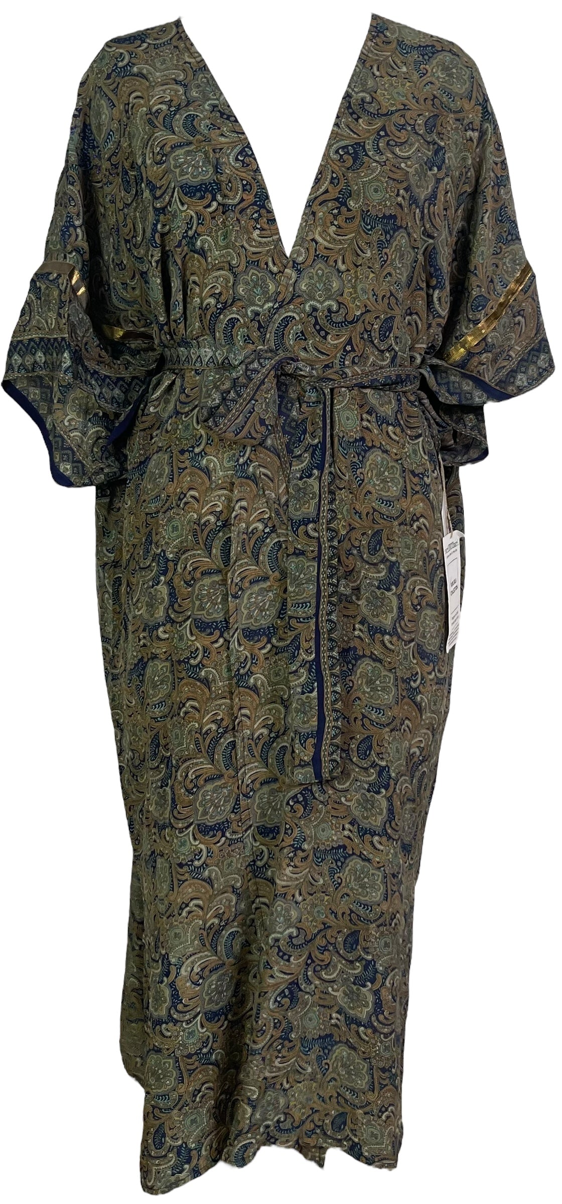 PRC6833 Avatar Long Pure Silk Kimono Sleeved Duster with Belt