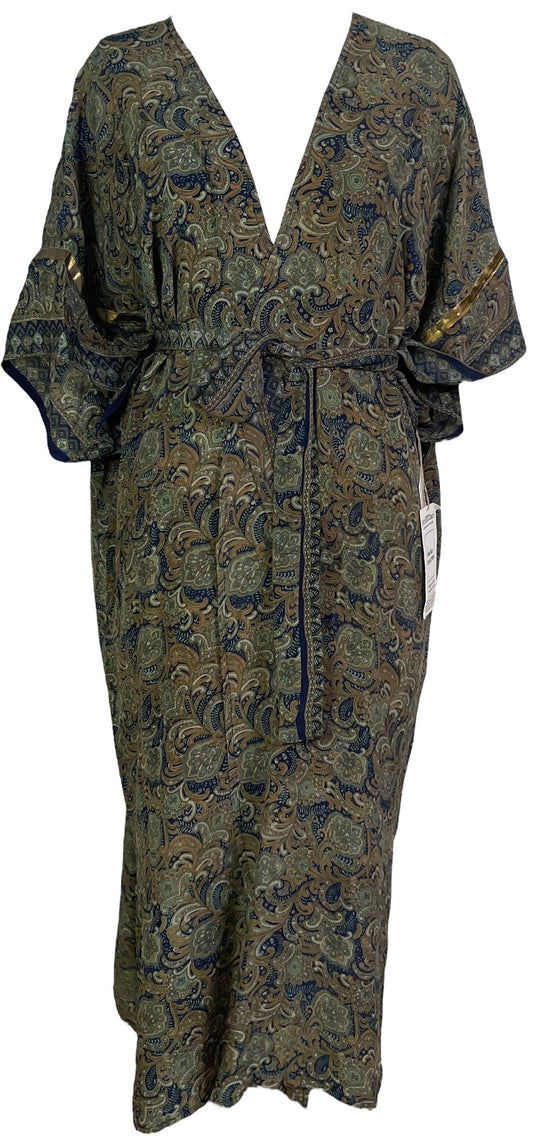 PRC6833 Avatar Long Pure Silk Kimono Sleeved Duster with Belt