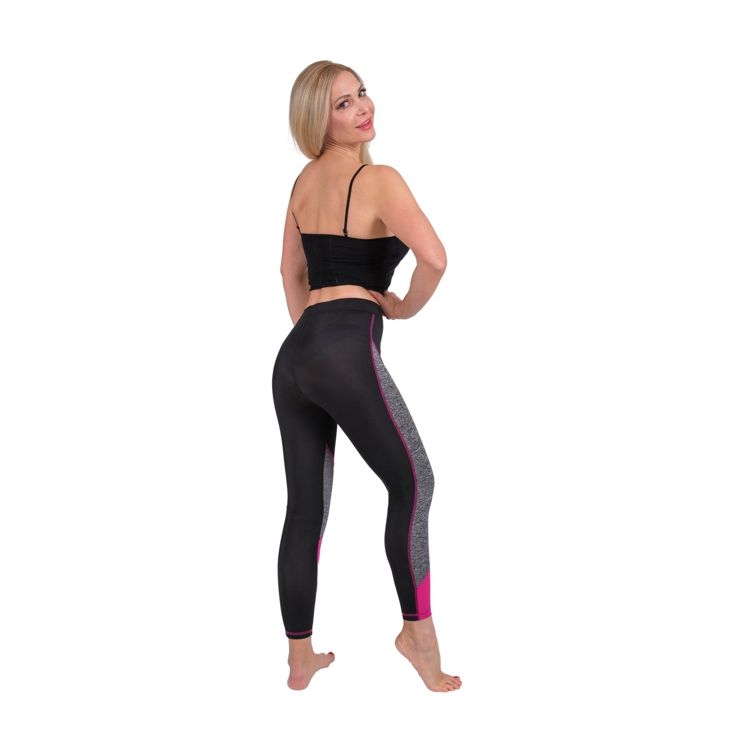 TriTone Flex Fit Yoga Leggings – Charcoal, Black & Fuchsia