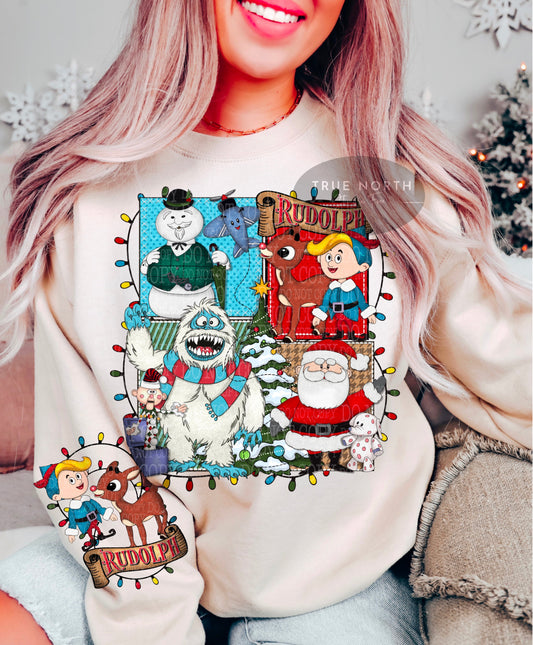 Sweatshirt or T-Shirt Christmas Jumbo Print  Rudolph Vintage Sleeves Offered .