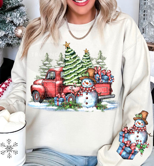 Sweatshirt or T-Shirt Christmas Vintage Christmas Truck Sleeves & Jumbo Print .