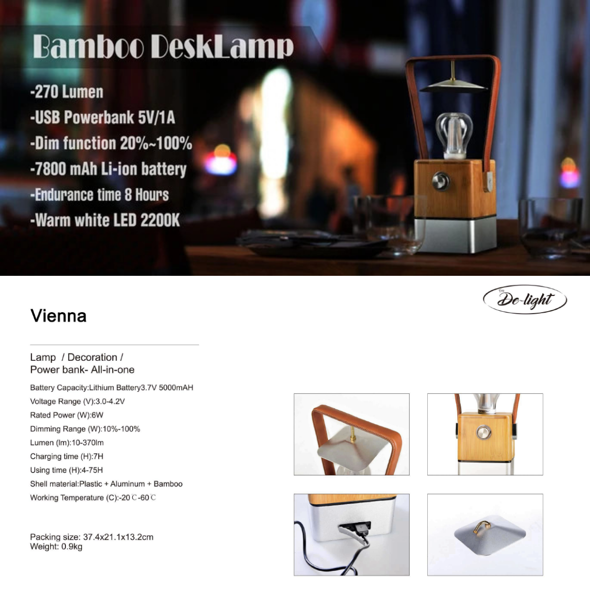 TRU De-LIGHT VIENNA LED, Dimmable Desk Lamp - Lamp / Power Bank / Decoration All-In-One