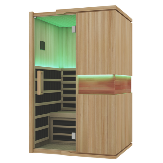 Blisspod | Milano | Full Spectrum Sauna Canadian Hemlock Ultra Low EMF, 6 Far Infrared & Red Glass Heater & Chromotherapy – 2 Person
