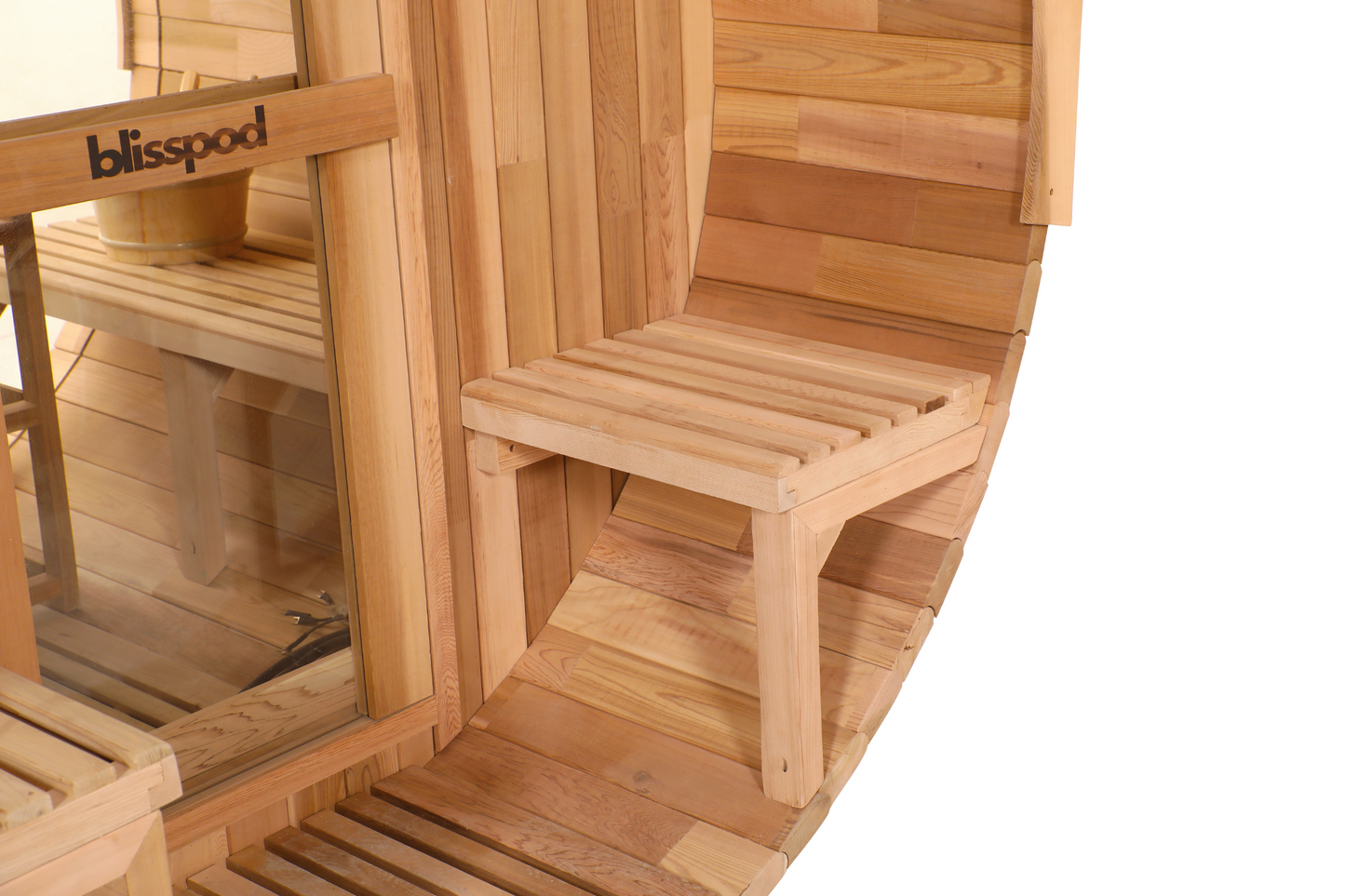 Blisspod | Prague | Canadian Red Cedar Outdoor Steam Barell Sauna, 2-4 / 4-6 persons with Full Glass Back & 2 front Porch seats