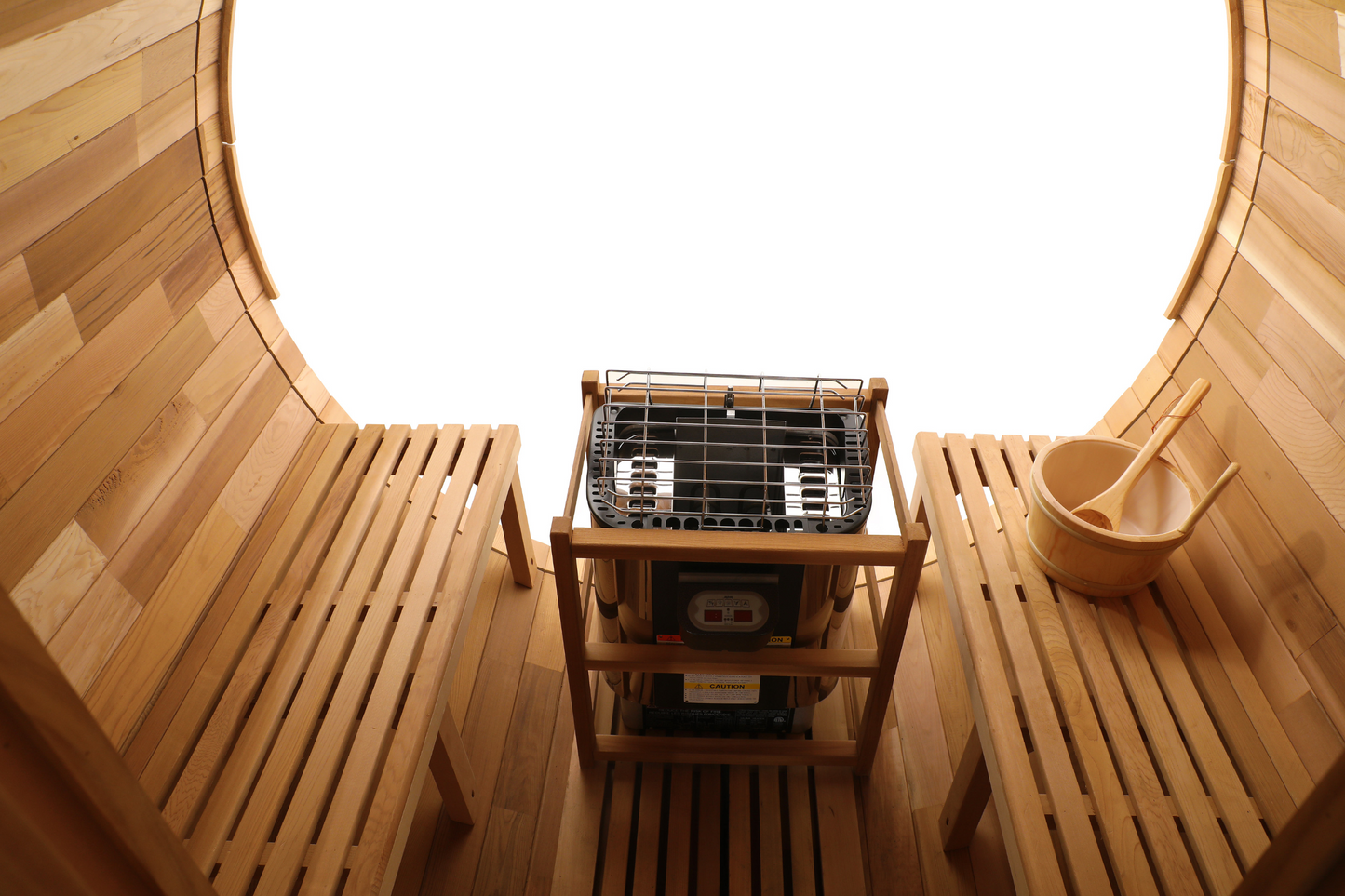 Blisspod | Prague | Canadian Red Cedar Outdoor Steam Barell Sauna, 2-4 / 4-6 persons with Full Glass Back & 2 front Porch seats