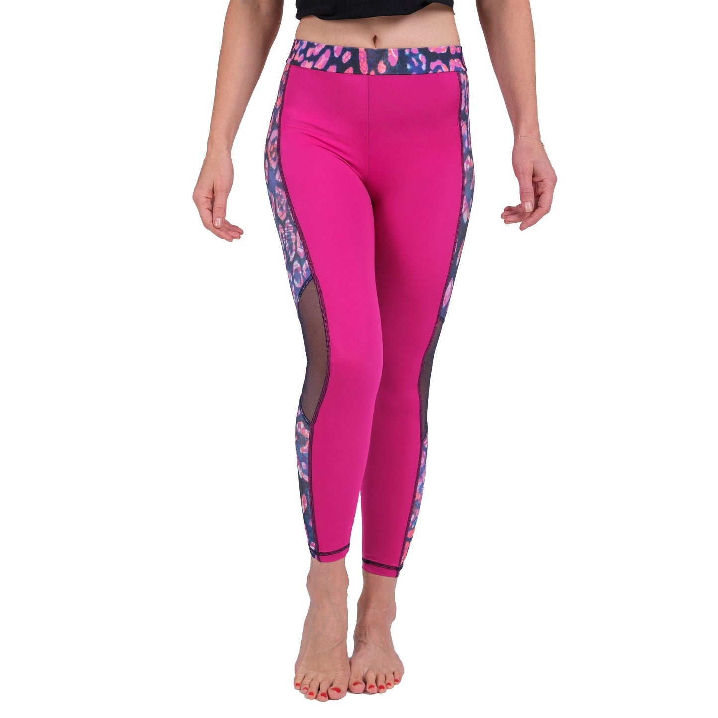 High Waist Leopard-Print Mesh Leggings – Women’s Athletic Stretch Fit Pants