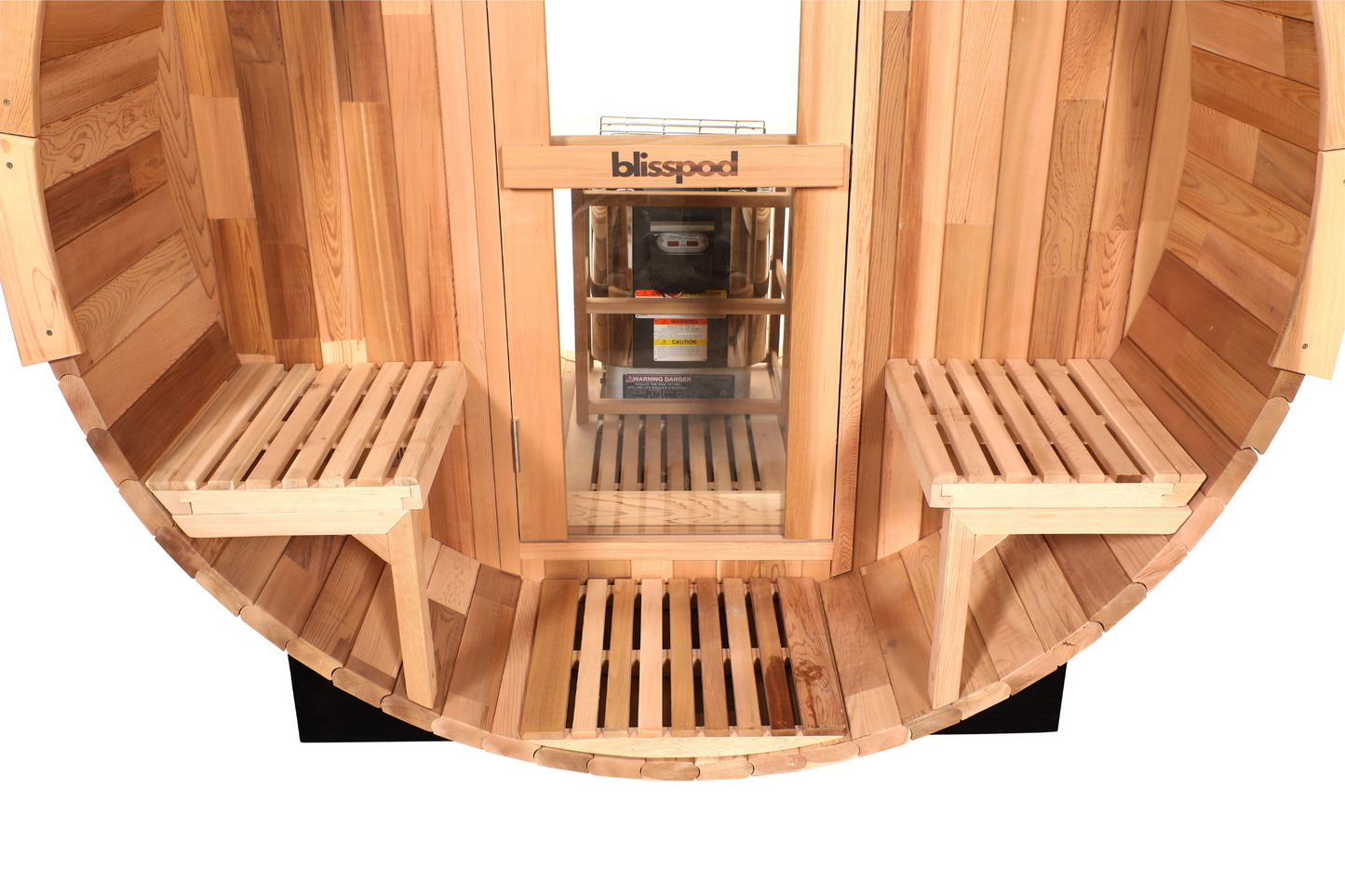 Blisspod | Prague | Canadian Red Cedar Outdoor Steam Barell Sauna, 2-4 / 4-6 persons with Full Glass Back & 2 front Porch seats