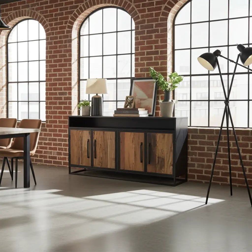 Buffet bois Recyclé sur structure d'acier noir