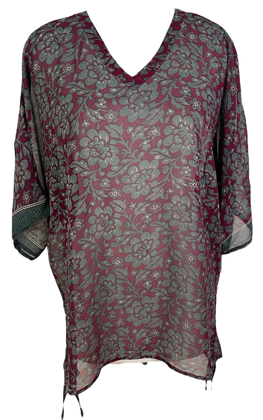 PRG7183 Sheer Avatar Pure Silk Long Tunic with Side Ties